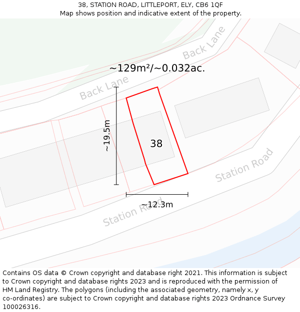 38, STATION ROAD, LITTLEPORT, ELY, CB6 1QF: Plot and title map