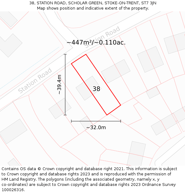 38, STATION ROAD, SCHOLAR GREEN, STOKE-ON-TRENT, ST7 3JN: Plot and title map