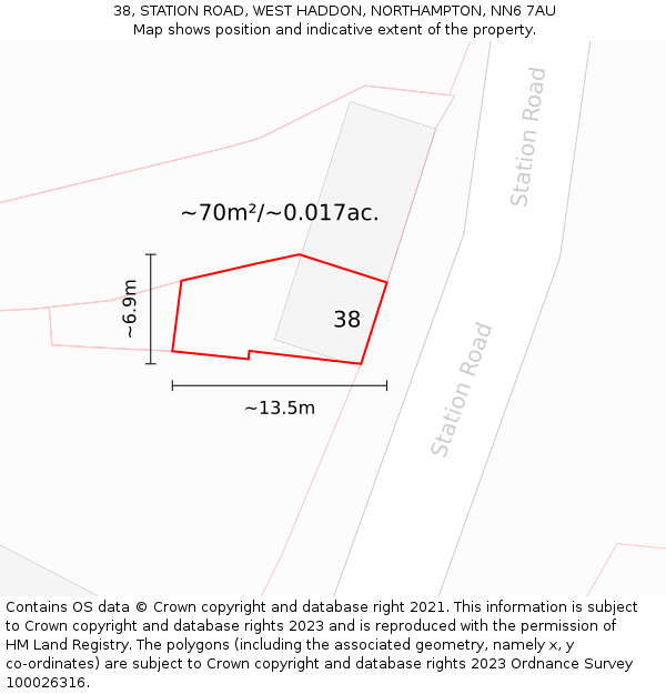 38, STATION ROAD, WEST HADDON, NORTHAMPTON, NN6 7AU: Plot and title map