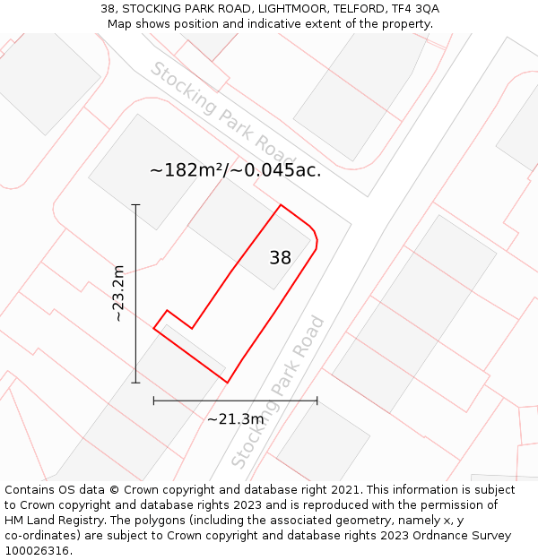 38, STOCKING PARK ROAD, LIGHTMOOR, TELFORD, TF4 3QA: Plot and title map