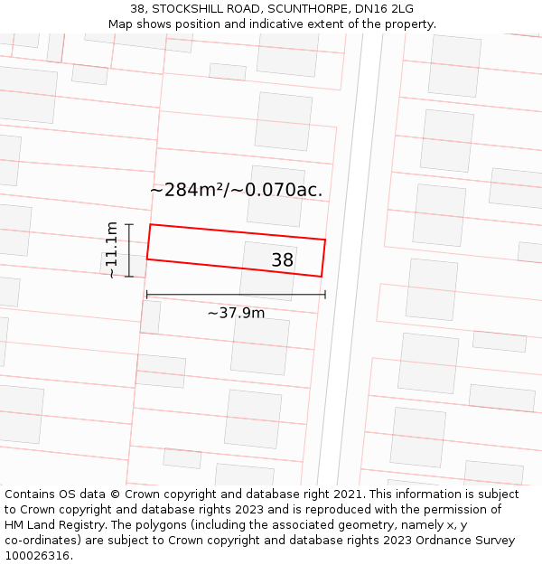 38, STOCKSHILL ROAD, SCUNTHORPE, DN16 2LG: Plot and title map