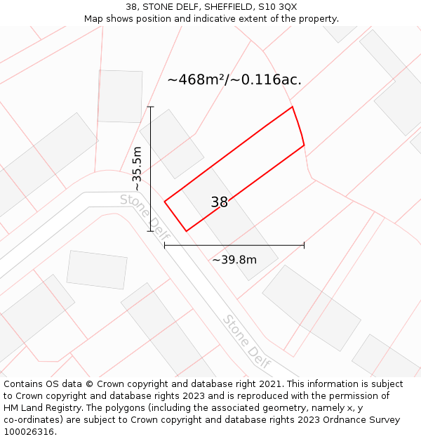 38, STONE DELF, SHEFFIELD, S10 3QX: Plot and title map