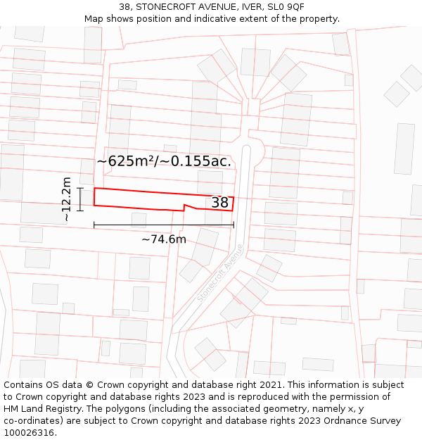 38, STONECROFT AVENUE, IVER, SL0 9QF: Plot and title map