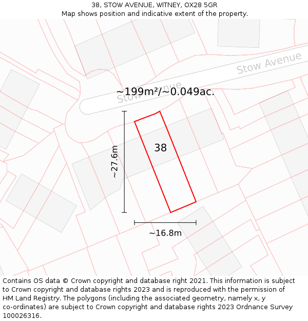 38, STOW AVENUE, WITNEY, OX28 5GR: Plot and title map