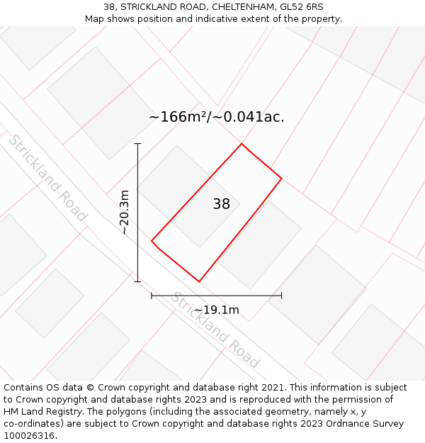 38, STRICKLAND ROAD, CHELTENHAM, GL52 6RS: Plot and title map