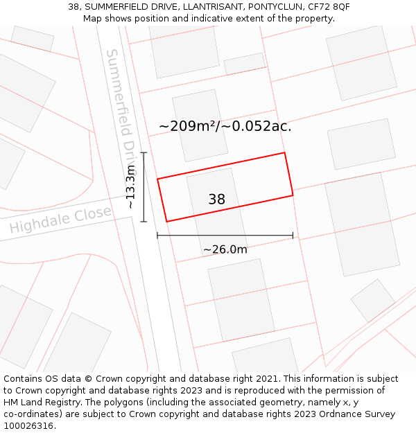 38, SUMMERFIELD DRIVE, LLANTRISANT, PONTYCLUN, CF72 8QF: Plot and title map