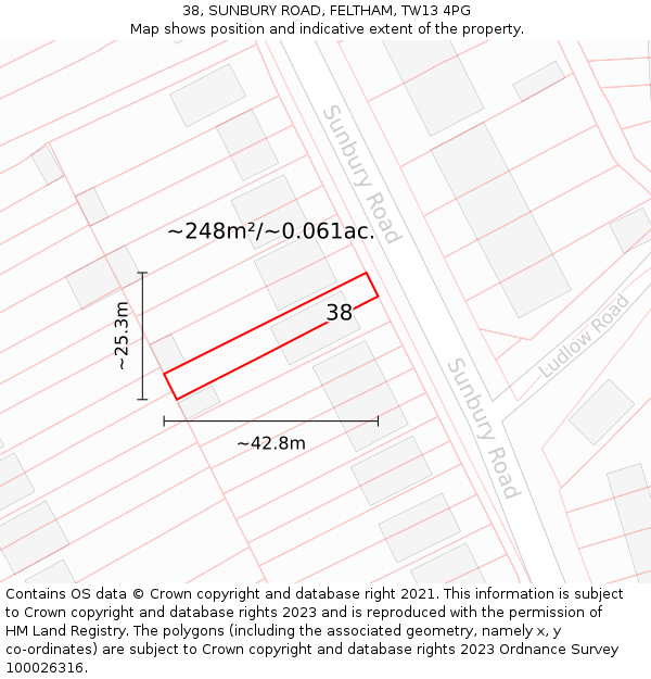 38, SUNBURY ROAD, FELTHAM, TW13 4PG: Plot and title map