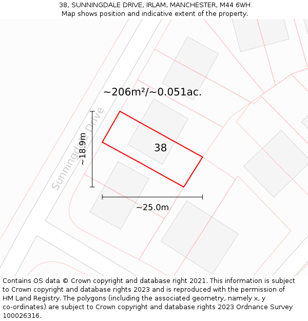 38, SUNNINGDALE DRIVE, IRLAM, MANCHESTER, M44 6WH: Plot and title map