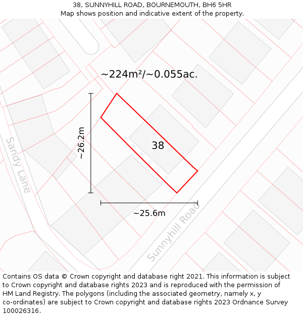 38, SUNNYHILL ROAD, BOURNEMOUTH, BH6 5HR: Plot and title map