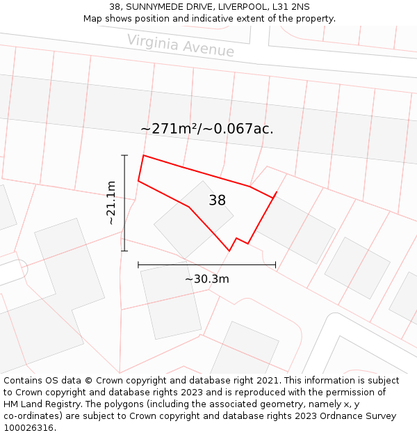 38, SUNNYMEDE DRIVE, LIVERPOOL, L31 2NS: Plot and title map