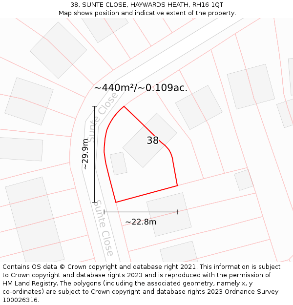 38, SUNTE CLOSE, HAYWARDS HEATH, RH16 1QT: Plot and title map