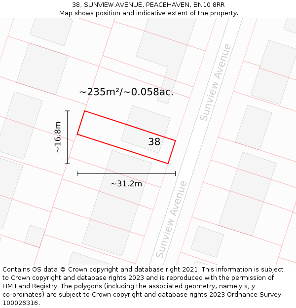 38, SUNVIEW AVENUE, PEACEHAVEN, BN10 8RR: Plot and title map