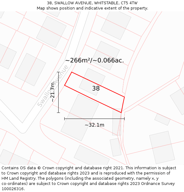 38, SWALLOW AVENUE, WHITSTABLE, CT5 4TW: Plot and title map