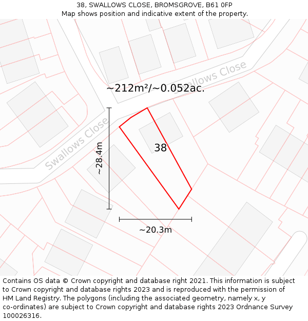 38, SWALLOWS CLOSE, BROMSGROVE, B61 0FP: Plot and title map