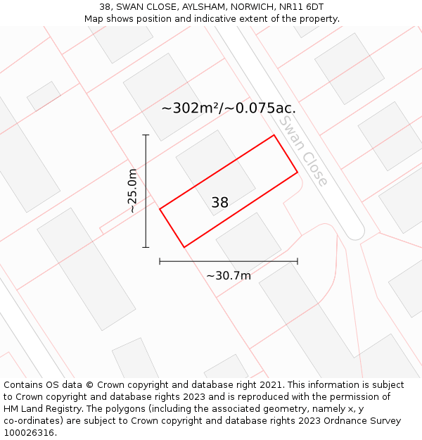 38, SWAN CLOSE, AYLSHAM, NORWICH, NR11 6DT: Plot and title map