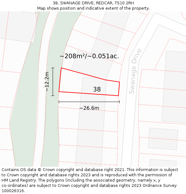 38, SWANAGE DRIVE, REDCAR, TS10 2RH: Plot and title map