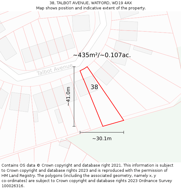 38, TALBOT AVENUE, WATFORD, WD19 4AX: Plot and title map