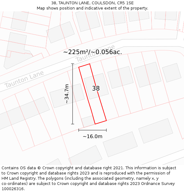 38, TAUNTON LANE, COULSDON, CR5 1SE: Plot and title map