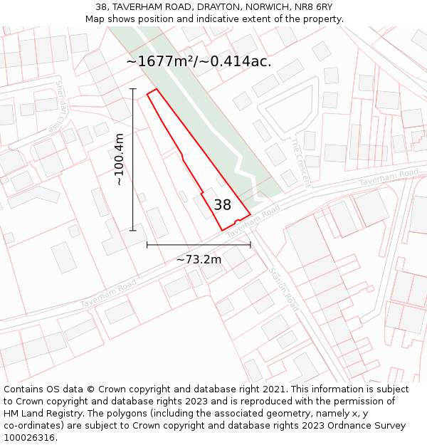 38, TAVERHAM ROAD, DRAYTON, NORWICH, NR8 6RY: Plot and title map