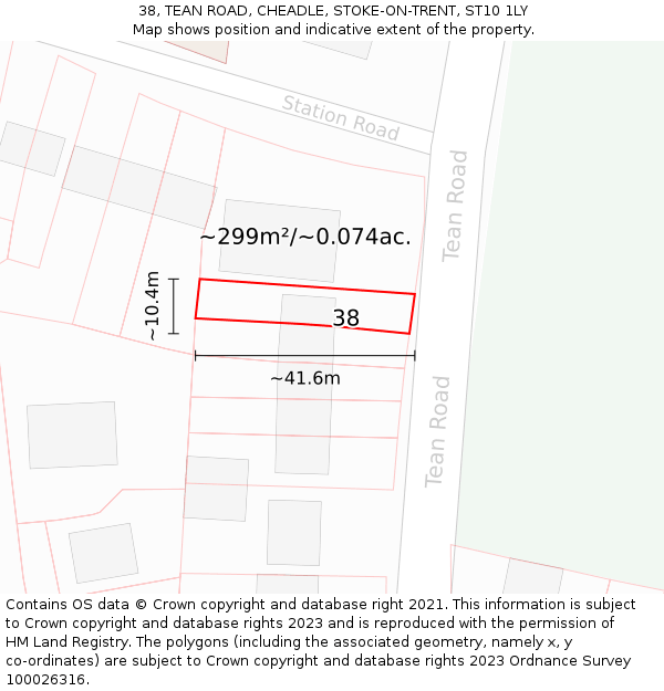 38, TEAN ROAD, CHEADLE, STOKE-ON-TRENT, ST10 1LY: Plot and title map