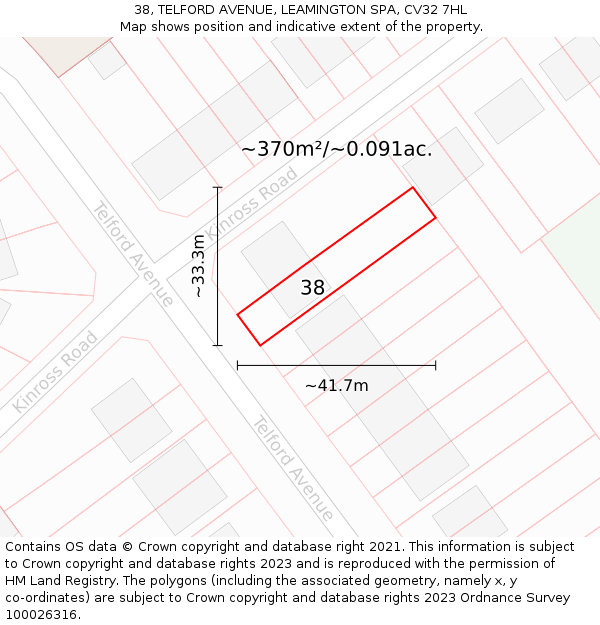 38, TELFORD AVENUE, LEAMINGTON SPA, CV32 7HL: Plot and title map