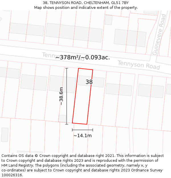 38, TENNYSON ROAD, CHELTENHAM, GL51 7BY: Plot and title map