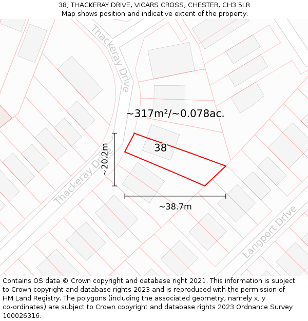 38, THACKERAY DRIVE, VICARS CROSS, CHESTER, CH3 5LR: Plot and title map