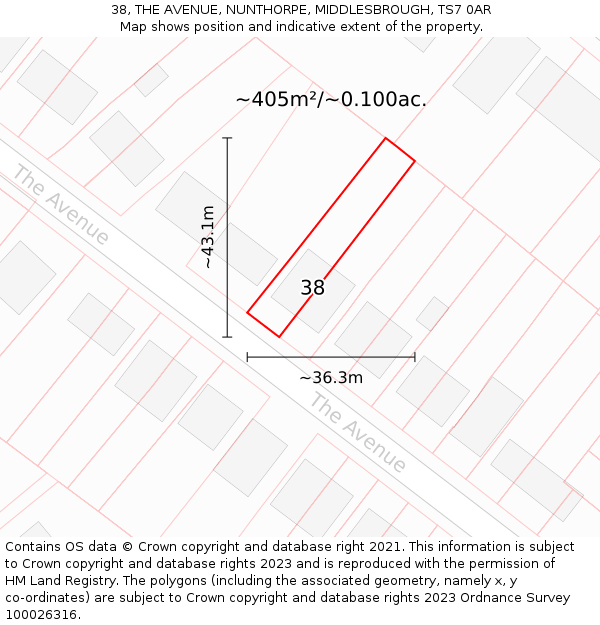 38, THE AVENUE, NUNTHORPE, MIDDLESBROUGH, TS7 0AR: Plot and title map