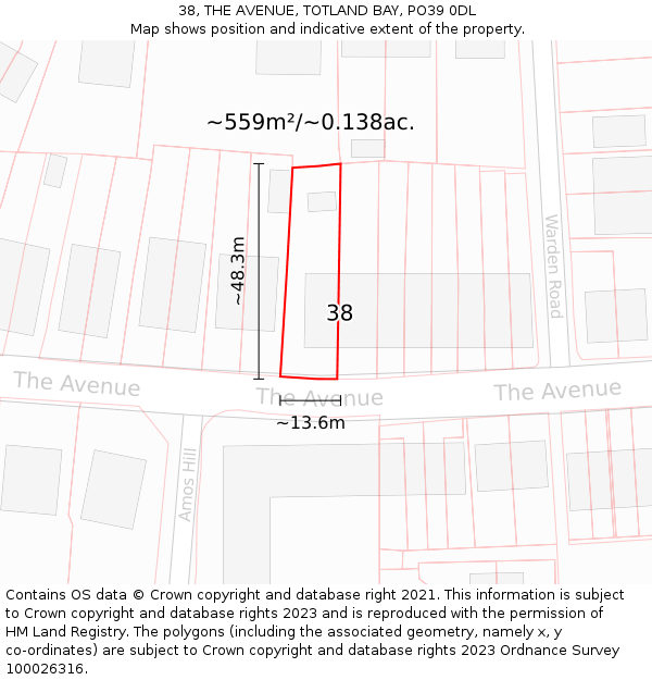 38, THE AVENUE, TOTLAND BAY, PO39 0DL: Plot and title map