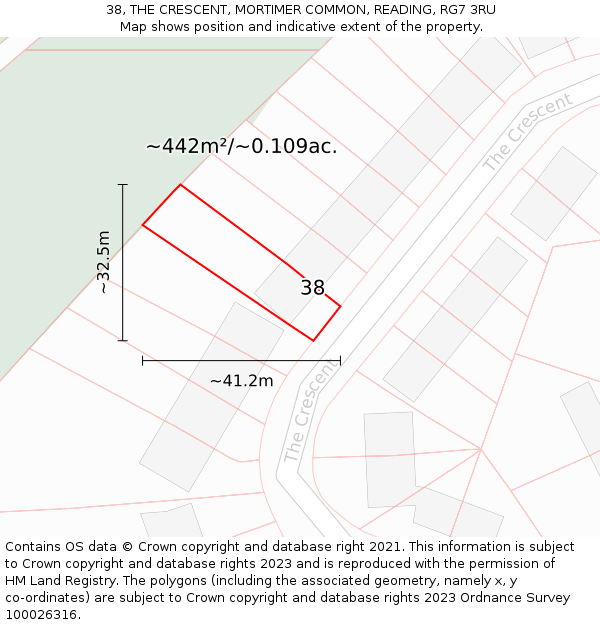 38, THE CRESCENT, MORTIMER COMMON, READING, RG7 3RU: Plot and title map