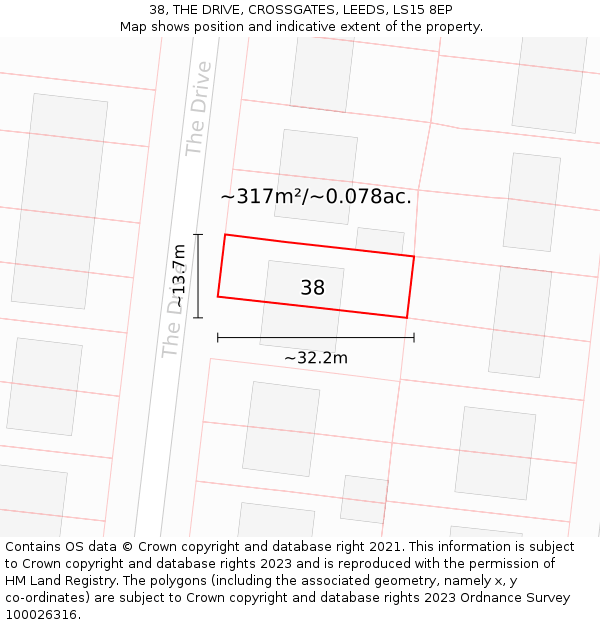 38, THE DRIVE, CROSSGATES, LEEDS, LS15 8EP: Plot and title map