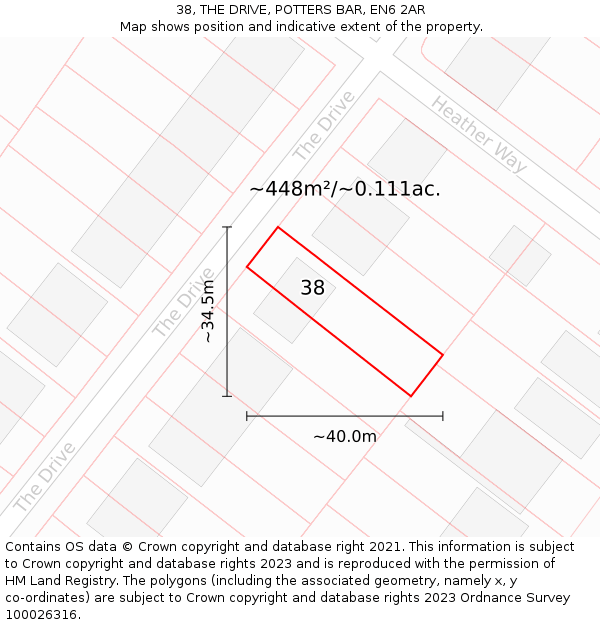 38, THE DRIVE, POTTERS BAR, EN6 2AR: Plot and title map