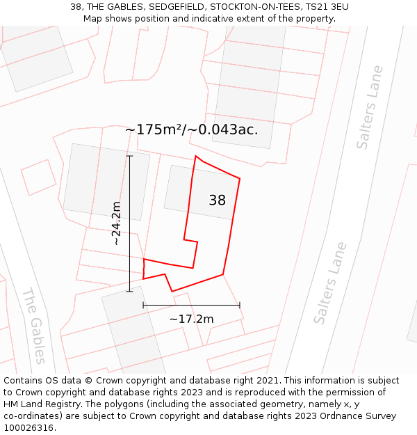 38, THE GABLES, SEDGEFIELD, STOCKTON-ON-TEES, TS21 3EU: Plot and title map