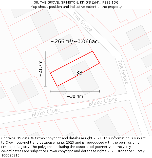 38, THE GROVE, GRIMSTON, KING'S LYNN, PE32 1DG: Plot and title map