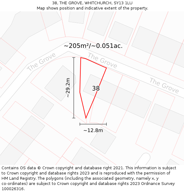 38, THE GROVE, WHITCHURCH, SY13 1LU: Plot and title map