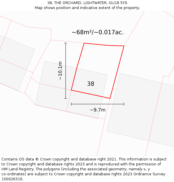 38, THE ORCHARD, LIGHTWATER, GU18 5YS: Plot and title map