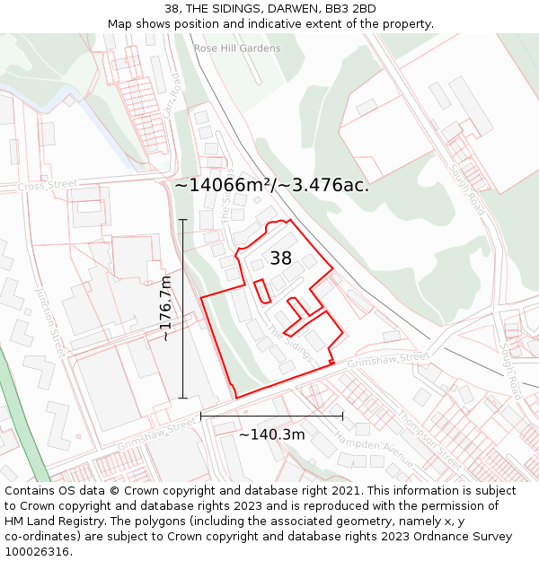 38, THE SIDINGS, DARWEN, BB3 2BD: Plot and title map