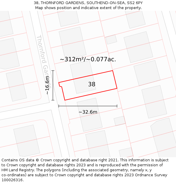 38, THORNFORD GARDENS, SOUTHEND-ON-SEA, SS2 6PY: Plot and title map