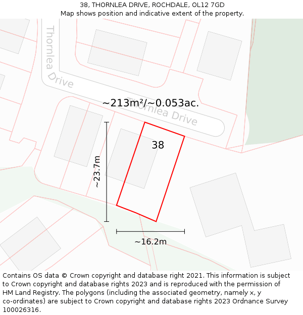 38, THORNLEA DRIVE, ROCHDALE, OL12 7GD: Plot and title map