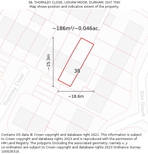 38, THORNLEY CLOSE, USHAW MOOR, DURHAM, DH7 7NN: Plot and title map
