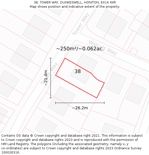 38, TOWER WAY, DUNKESWELL, HONITON, EX14 4XR: Plot and title map