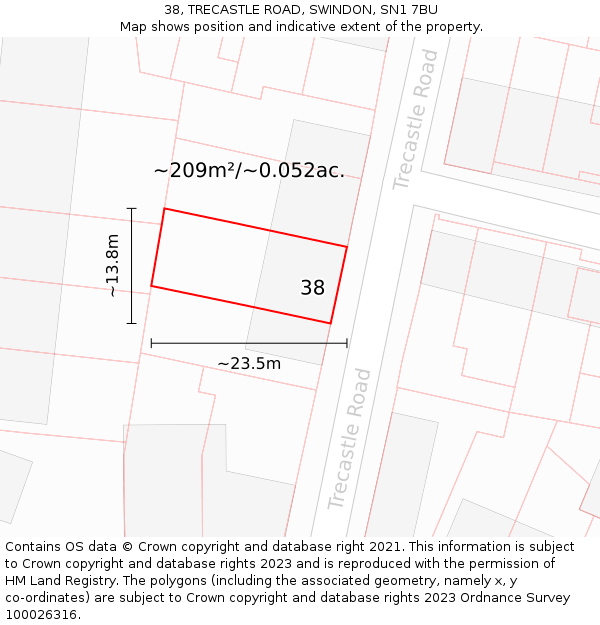 38, TRECASTLE ROAD, SWINDON, SN1 7BU: Plot and title map