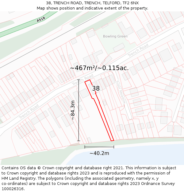 38, TRENCH ROAD, TRENCH, TELFORD, TF2 6NX: Plot and title map