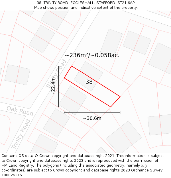 38, TRINITY ROAD, ECCLESHALL, STAFFORD, ST21 6AP: Plot and title map