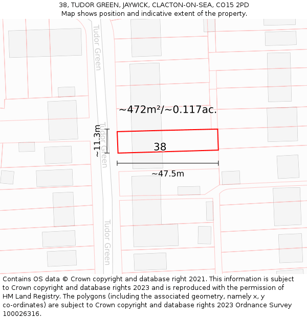 38, TUDOR GREEN, JAYWICK, CLACTON-ON-SEA, CO15 2PD: Plot and title map