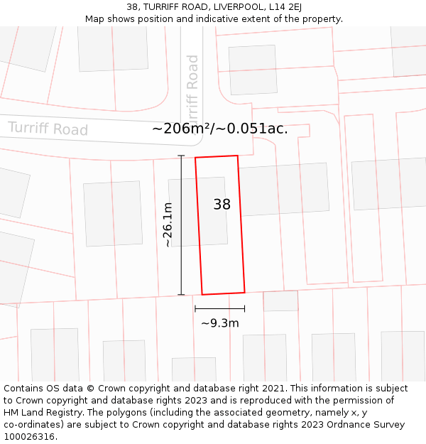 38, TURRIFF ROAD, LIVERPOOL, L14 2EJ: Plot and title map