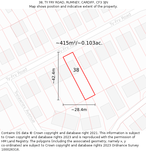 38, TY FRY ROAD, RUMNEY, CARDIFF, CF3 3JN: Plot and title map