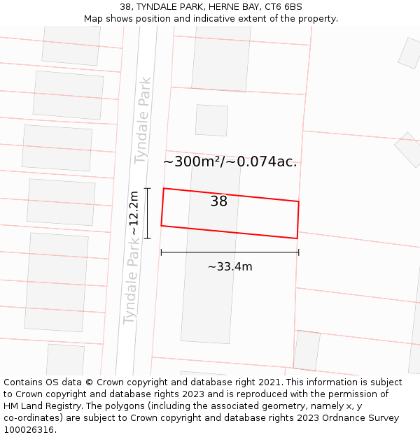 38, TYNDALE PARK, HERNE BAY, CT6 6BS: Plot and title map