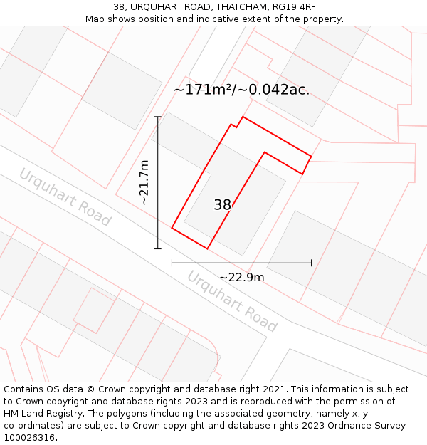 38, URQUHART ROAD, THATCHAM, RG19 4RF: Plot and title map