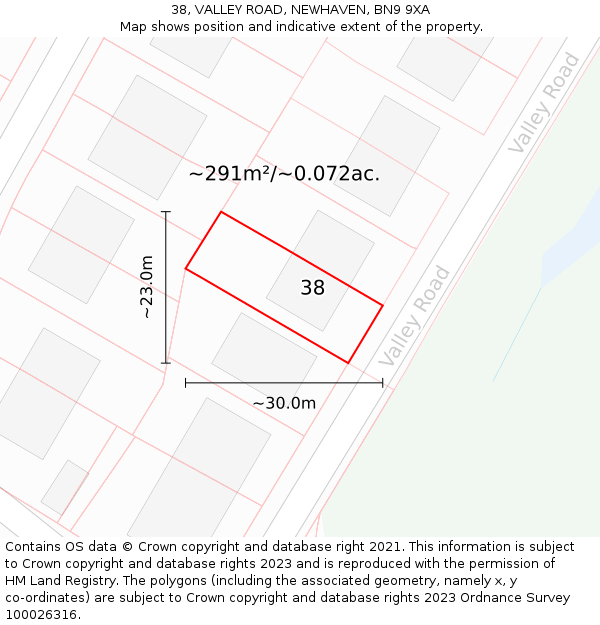 38, VALLEY ROAD, NEWHAVEN, BN9 9XA: Plot and title map